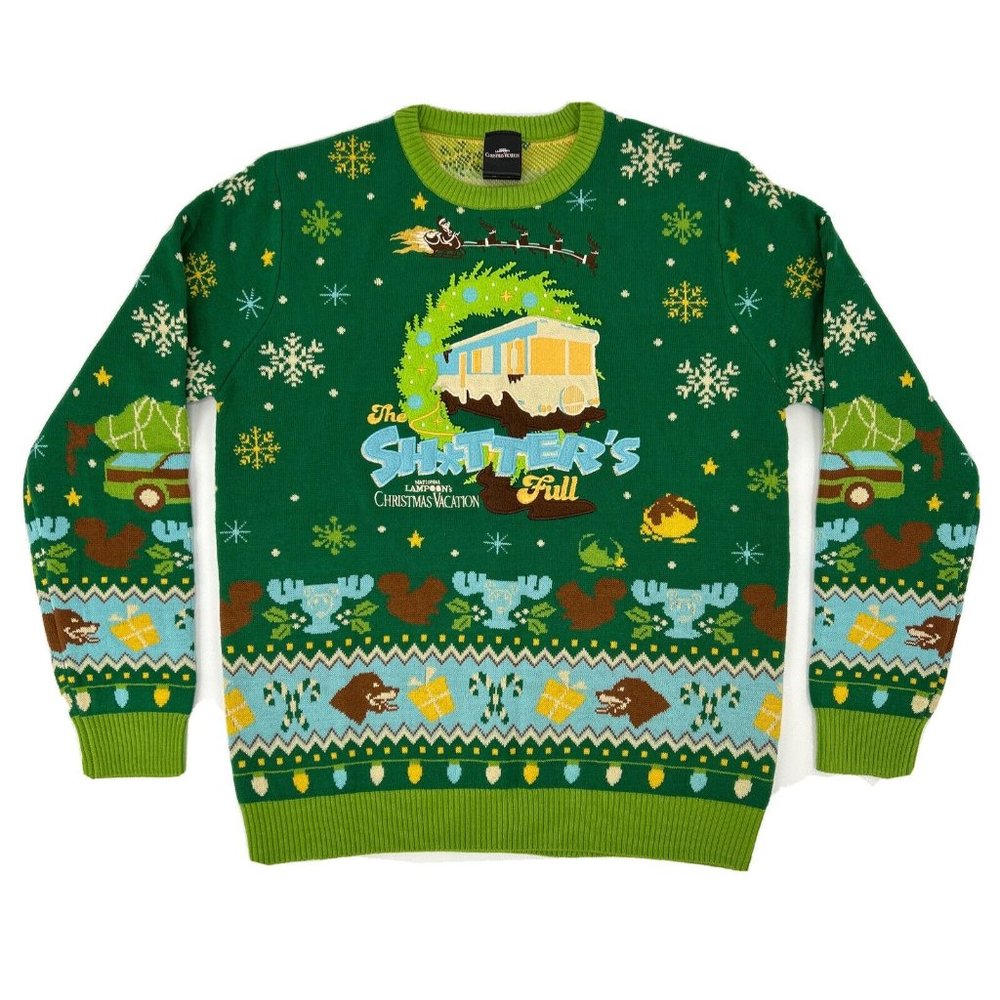 Adult Numskull Long‎ Sleeve Sweater Green XS Christmas Vacation Sh*tter's Full